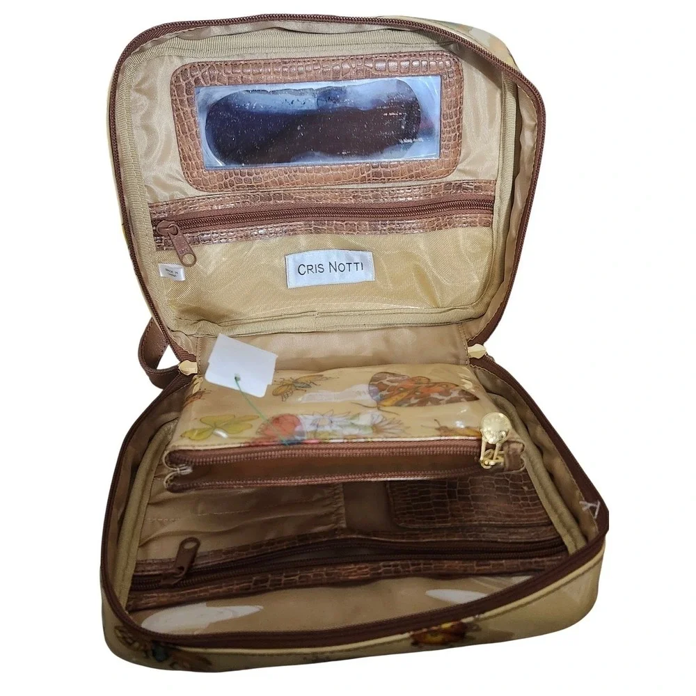 Vintage‎ Y2K Cris Notti Butterfly Print Train Case Vanity Bag W/ Magnetic Pouch